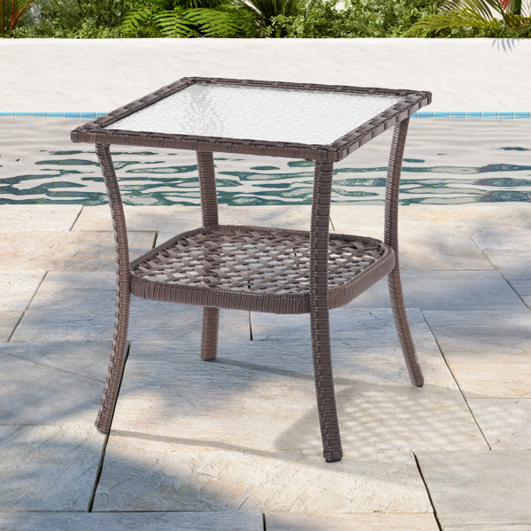 Winston Porter Houa Square Glass Outdoor Side Table & Reviews | Wayfair